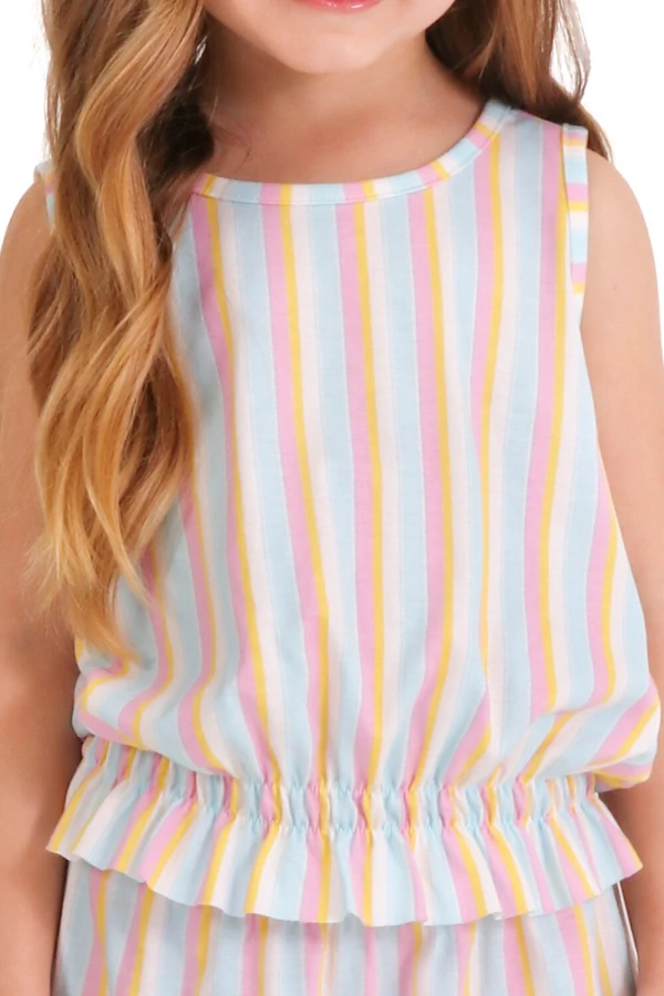 conjunto infantil feminino estampado regata e shorts em meia malha