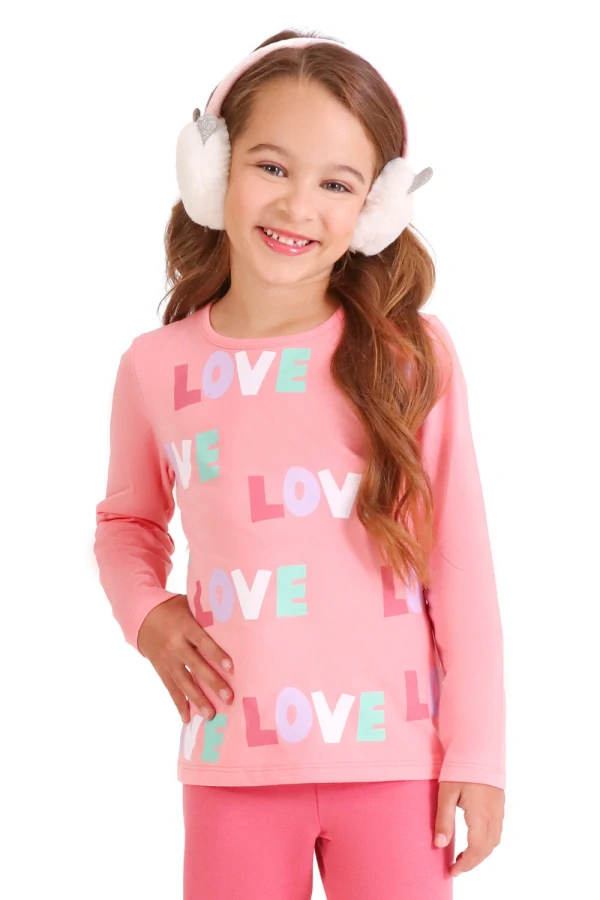 Blusa Feminina Infantil Manga Longa Com Estampa