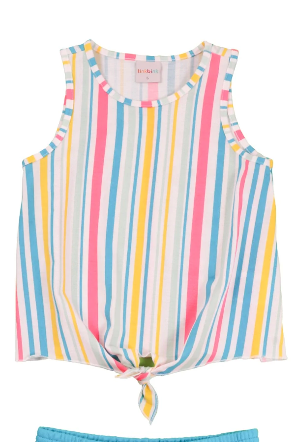 Conjunto infantil feminino laço regata com amarração e shorts