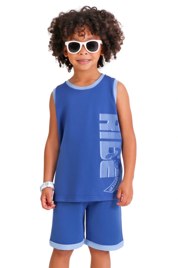conjunto infantil masculino ride regata e bermuda com friso