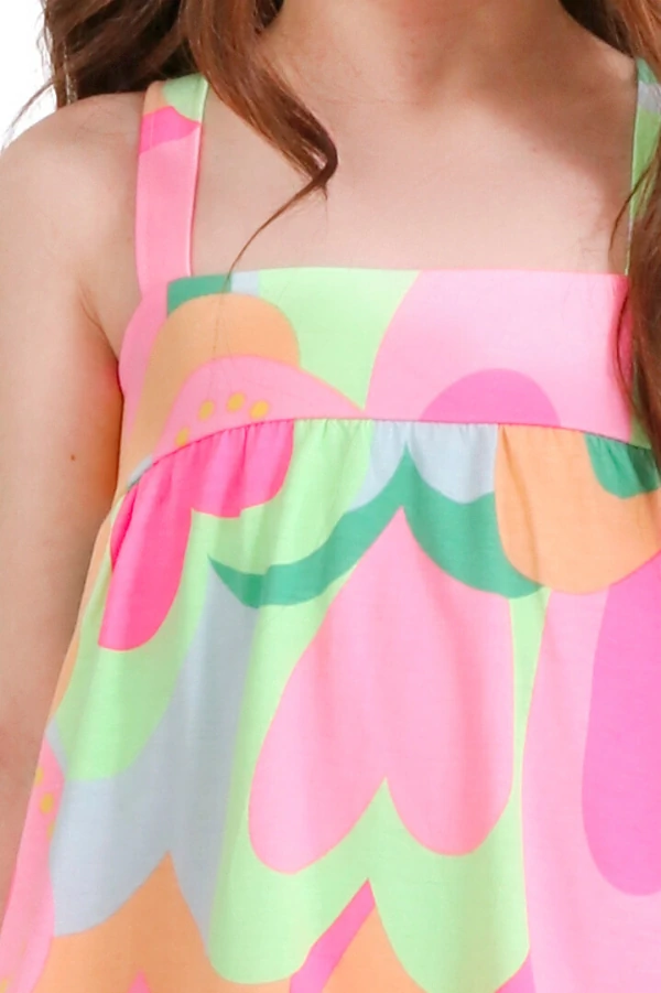 vestido infantil feminino estampado com alcinhas e babado