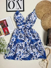 Vestido Pamela Azul/Branco