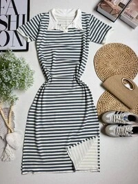 Vestido Midi Listrado Com Gola Polo