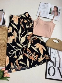 Saia Envelope Preto/Bege Maressa