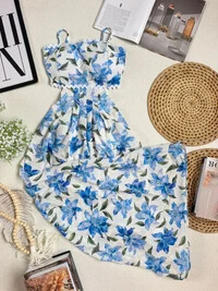 Vestido Longo Floral Azul 000149