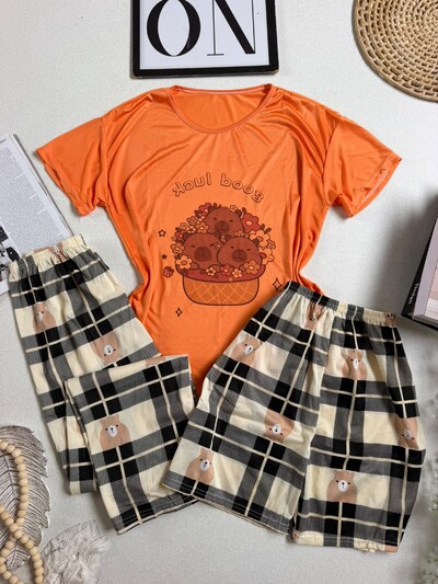 Foto Pijama Laranja Xadrez