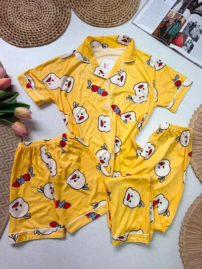 Foto Pijama 3 Peças Amarelo