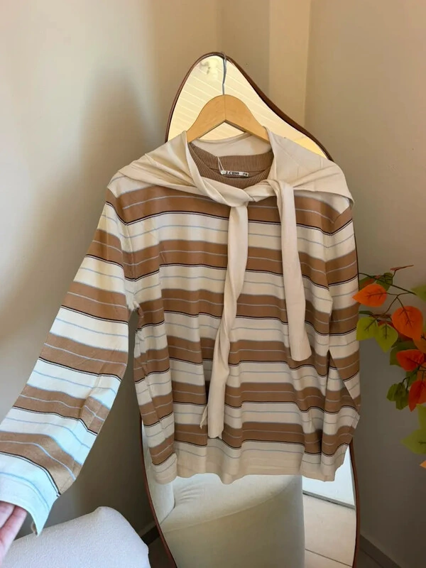 Blusa Modal Oversized Com Lenço Bege 000201