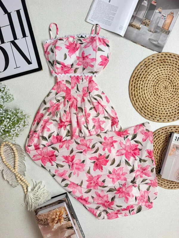 Vestido Longo Floral Rosa 000149