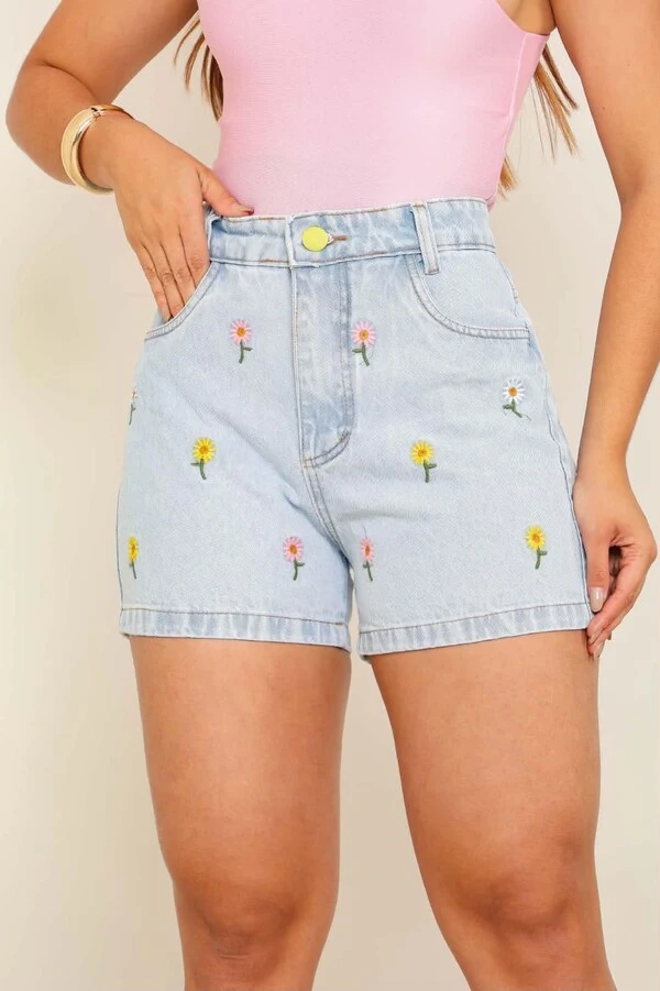 Shorts Jeans Bordado flor 709