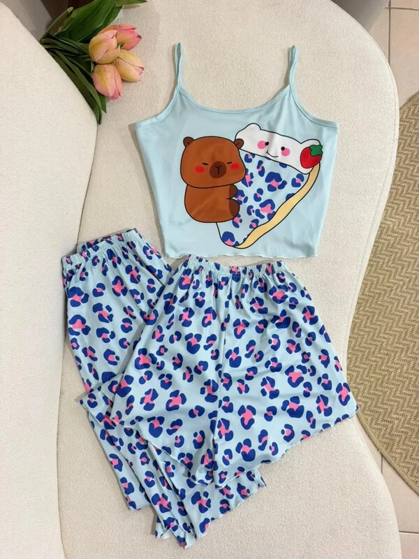 Pijama 3 peças Capivara Azul