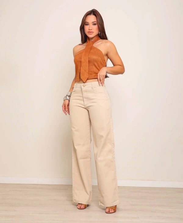 Calça Wid leg Bege 352