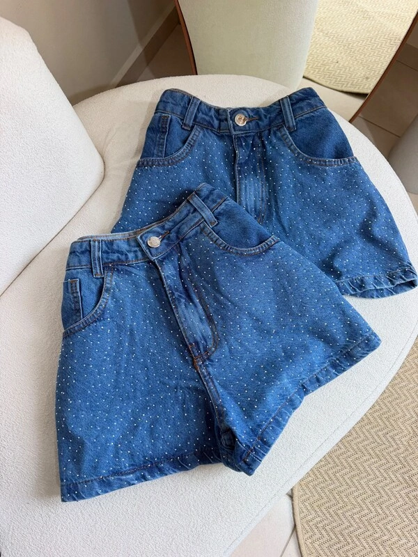 Shorts Jeans Mom Com Brilho 00057