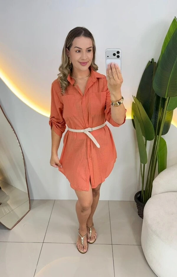Chamise em Linho com Cinto 000259