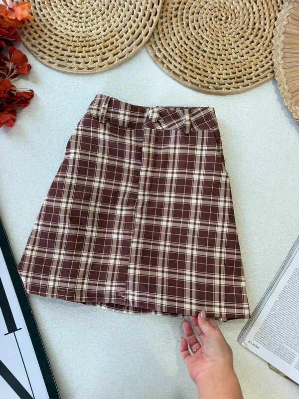Shorts Saia Xadrez Marrom 000528