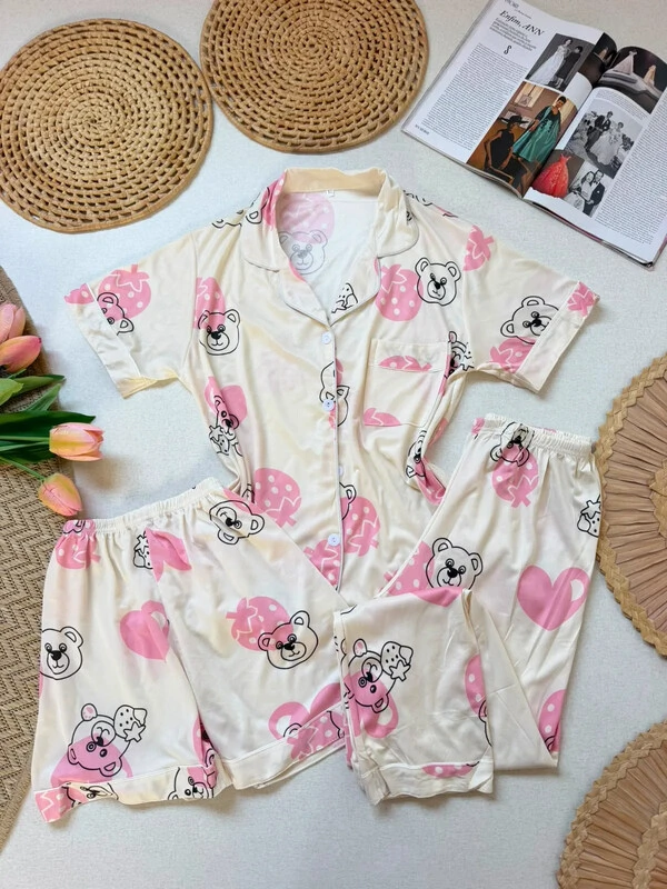 Pijama 3 Peças Morango Nude