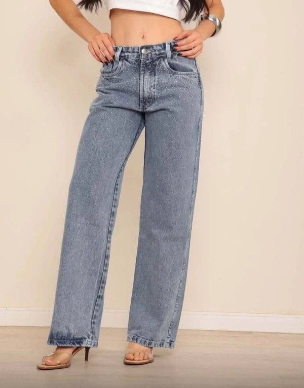Calça Widleg Jeans Com Brilho 836