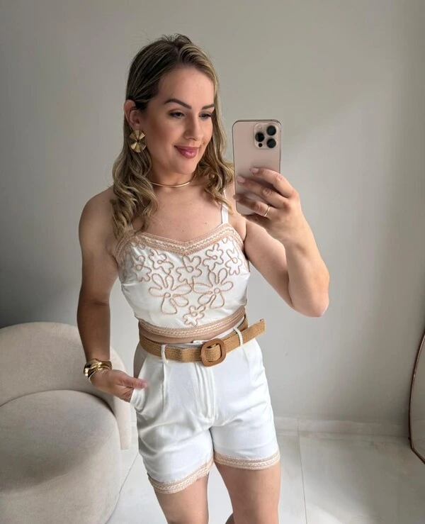 Conjunto Cropped e Shorts Borbado 000418