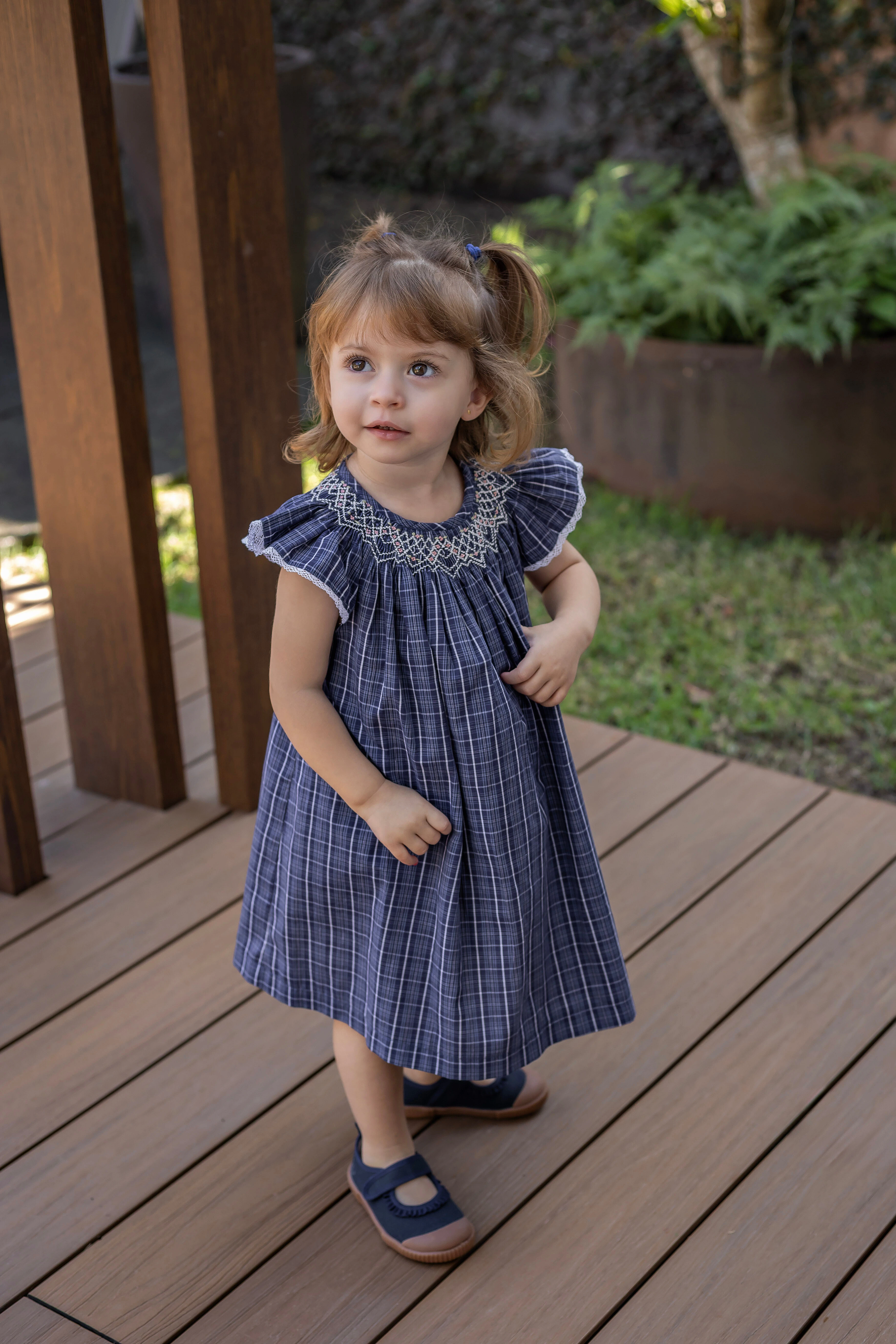 Foto Vestido Isabel Xadrez Azul Marinho