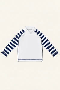 Camiseta Praia Manga Longa Branco Azul Marinho