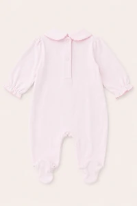 Macacão Smock Rococó Flor Pima com Pé Rosa