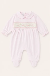 Macacão Smock Rococó Flor Pima com Pé Rosa