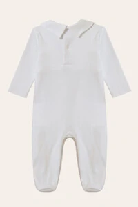 Macacão Smock Losango Pima com pé Branco bege