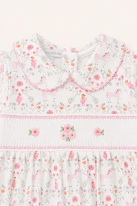 Macacão Smock Floral Pima com Pé Colorido
