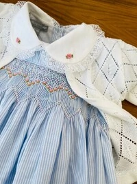 Vestido Eliza Listrinha Azul Bebê Branco