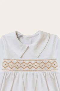 Macacão Smock Losango Pima com pé Branco bege