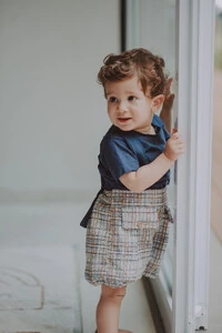 Shorts Suspensório Tweed Azul