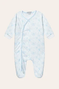 Macacão Abertura Lateral Urso Pima Azul Bebê