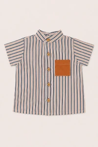 Camisa Lucas Listrada Cinza Laranja