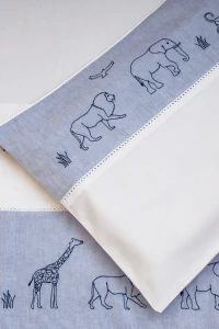 Conjunto Lençol Berço Chambray Zoo Azul Marinho