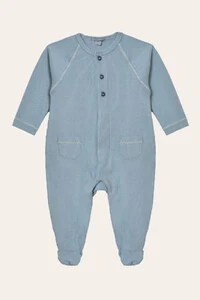 Macacão Canelado Raglan Azul Bebê