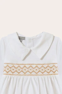 Macacão Smock Losango Pima sem pé Branco Bege
