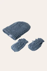 Kit Gorro e Luva Tricot Azul Jeans