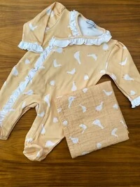 Macacão Babadinhos Patinhos Algodão Egípcio Amarelo