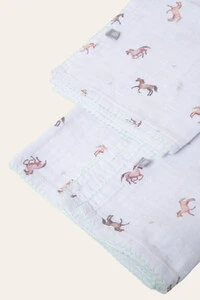 Kit Fralda Estampa Horses Branco Bege