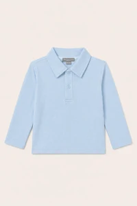 Camiseta Polo Manga Longa Pima Azul Bebê
