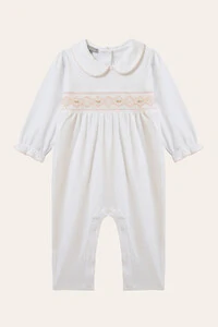 Macacão Smock Delicado Pima sem pé Branco Salmão