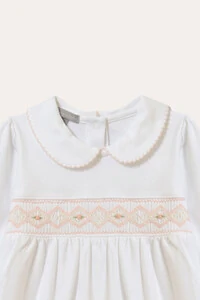 Macacão Smock Delicado Pima sem pé Branco Salmão