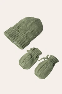 Kit Gorro e Luva Tricot Avocado