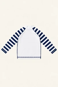 Camiseta Praia Manga Longa Branco Azul Marinho