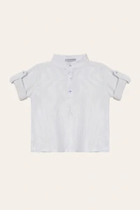 Camisa Gola Padre Listra Branco Azul