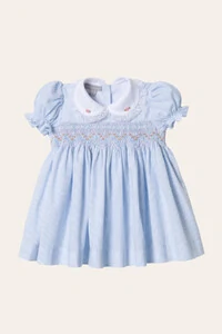 Vestido Eliza Listrinha Azul Bebê Branco