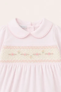 Macacão Smock Rococó Flor Pima com Pé Rosa