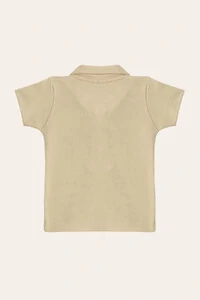 Camiseta Polo Piquet Manga Curta Bege Claro