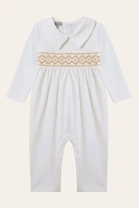Macacão Smock Losango Pima sem pé Branco Bege