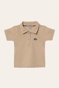 Camiseta Polo Piquet Manga Curta Bege Claro
